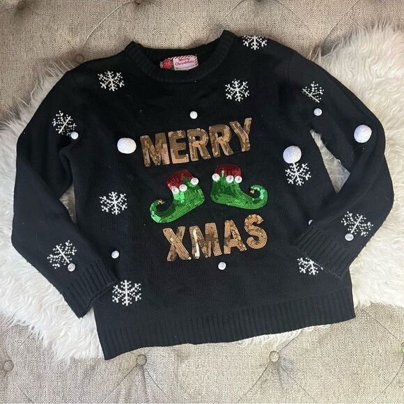 Christmas ugly sweater snow flakes black M - Picture 2 of 10